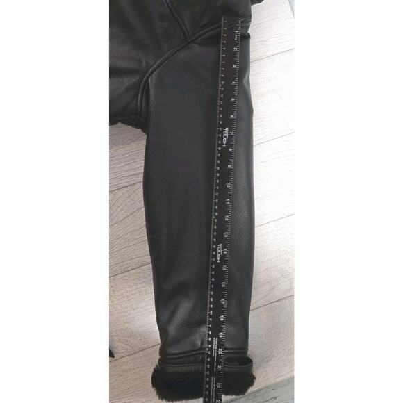 Wilson's Leather Belted Coat Jacket Faux Fur Lined Hooded Black MED VINTAGE MOTO - Picture 10 of 10